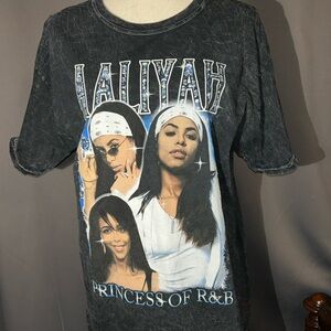 Aaliyah Princess of R&B Graphic Tee Shirt Acid Wash Black Unisex M